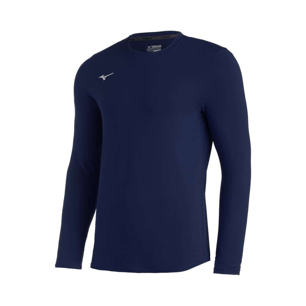 Blusa Mizuno Baseball Comp Diamond Long Sleeve Crew - Homem - Azul Marinho - YQEXG1845